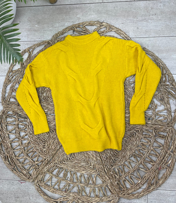 SWEATER YELLOW TRENZAS FRONTALES (REMATE)
