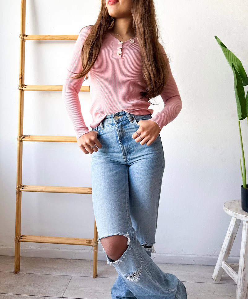 POLERA BASIC BOTONES LISTADA