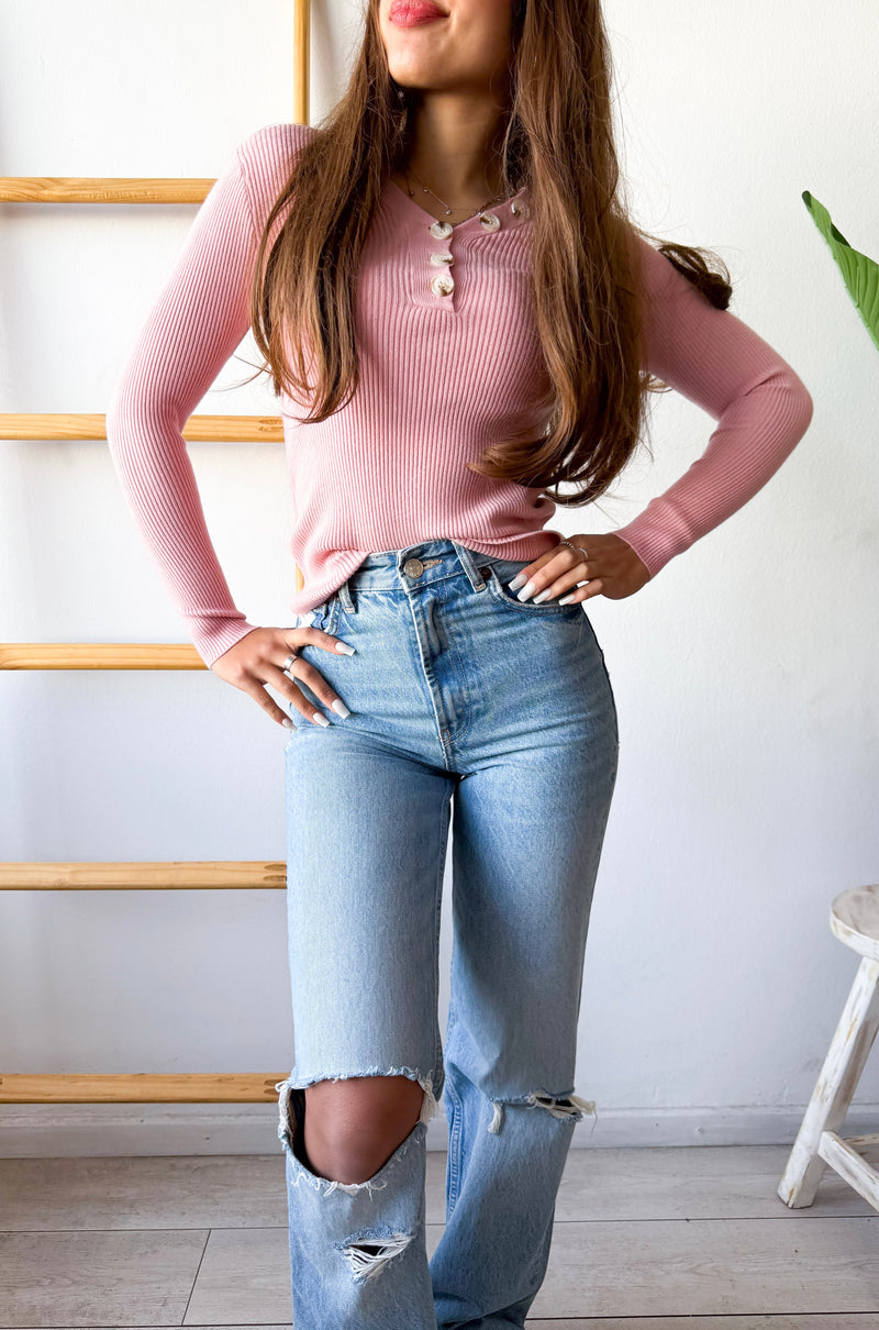 POLERA BASIC BOTONES LISTADA