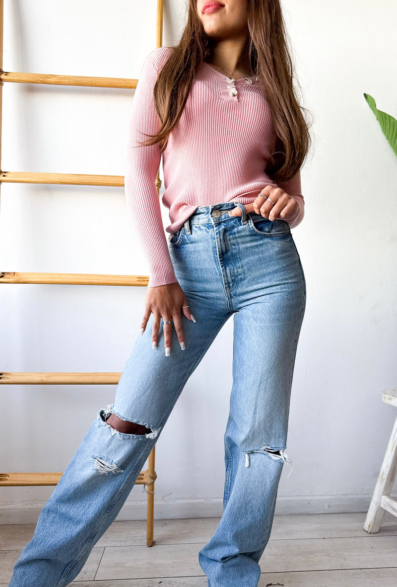 POLERA BASIC BOTONES LISTADA