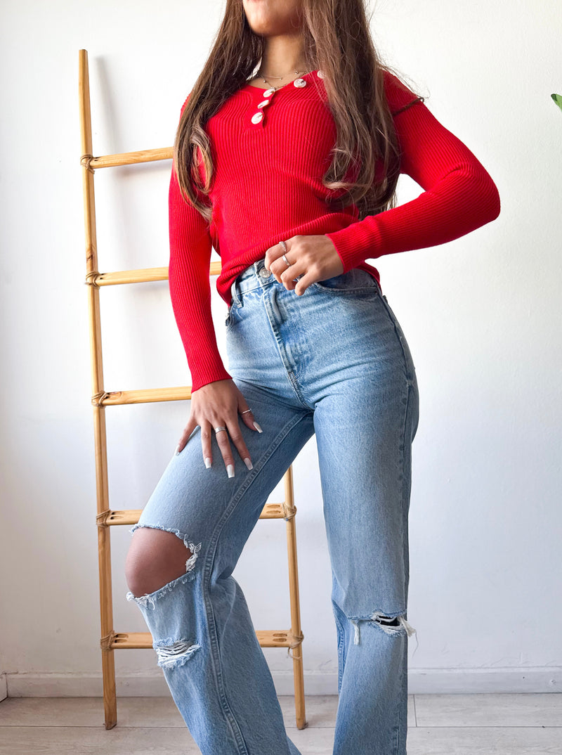 POLERA BASIC BOTONES LISTADA