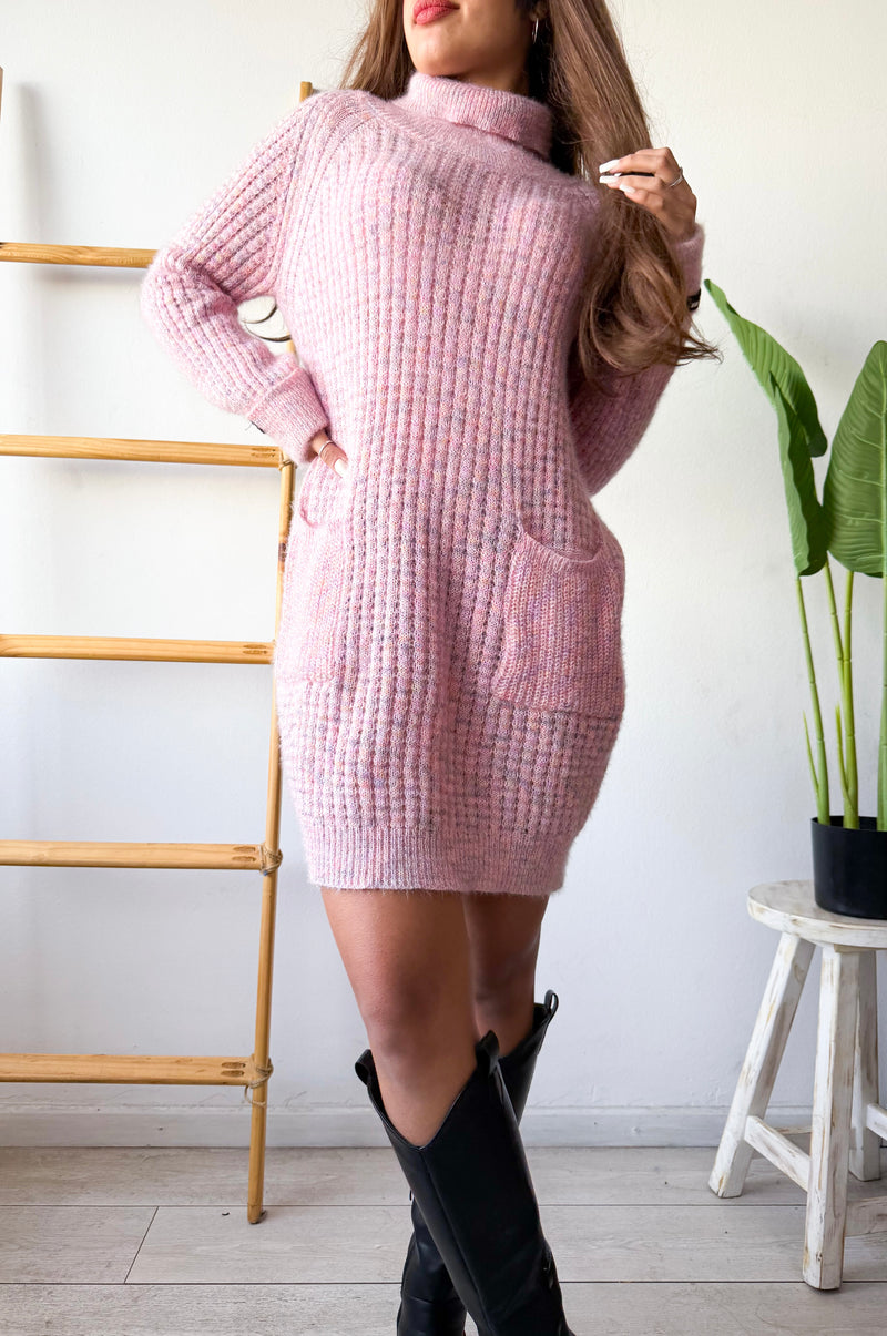 VESTIDO / MAXI SWEATER JASPEADO BOLSILLOS FRONTALES