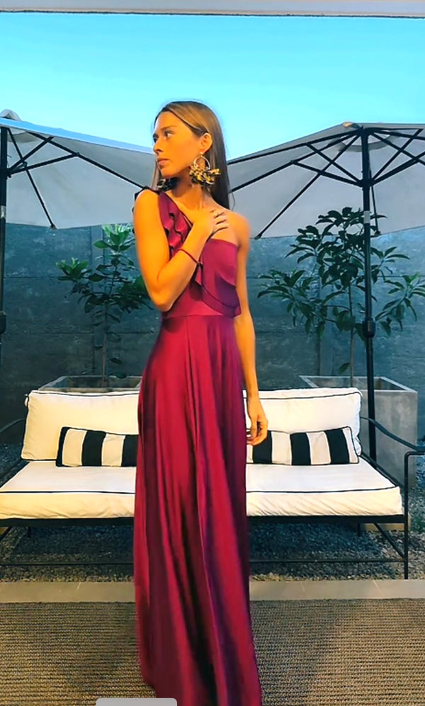 VESTIDO JOSEFINA DOBLE VUELITO FRONTAL FIESTA CONFECCION NACIONAL (MAGENTA)