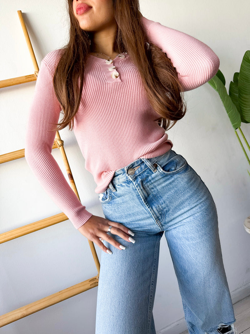 POLERA BASIC BOTONES LISTADA