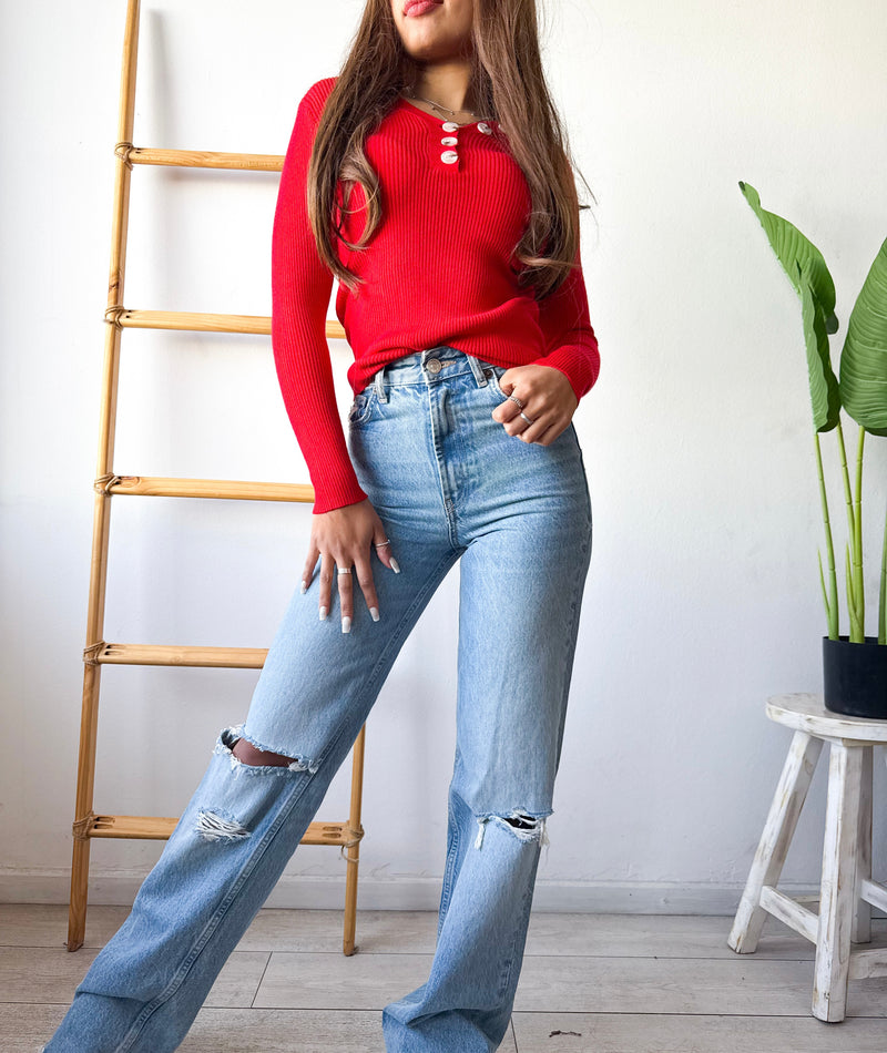 POLERA BASIC BOTONES LISTADA