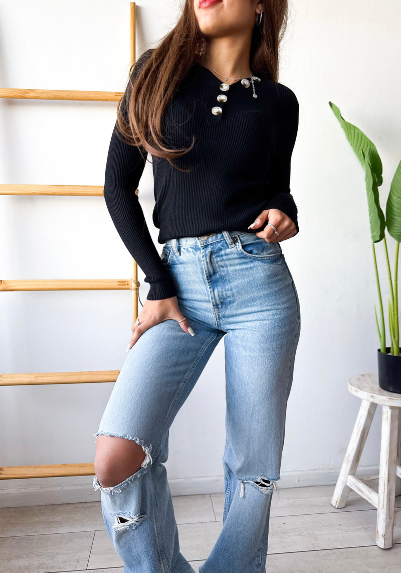 POLERA BASIC BOTONES LISTADA