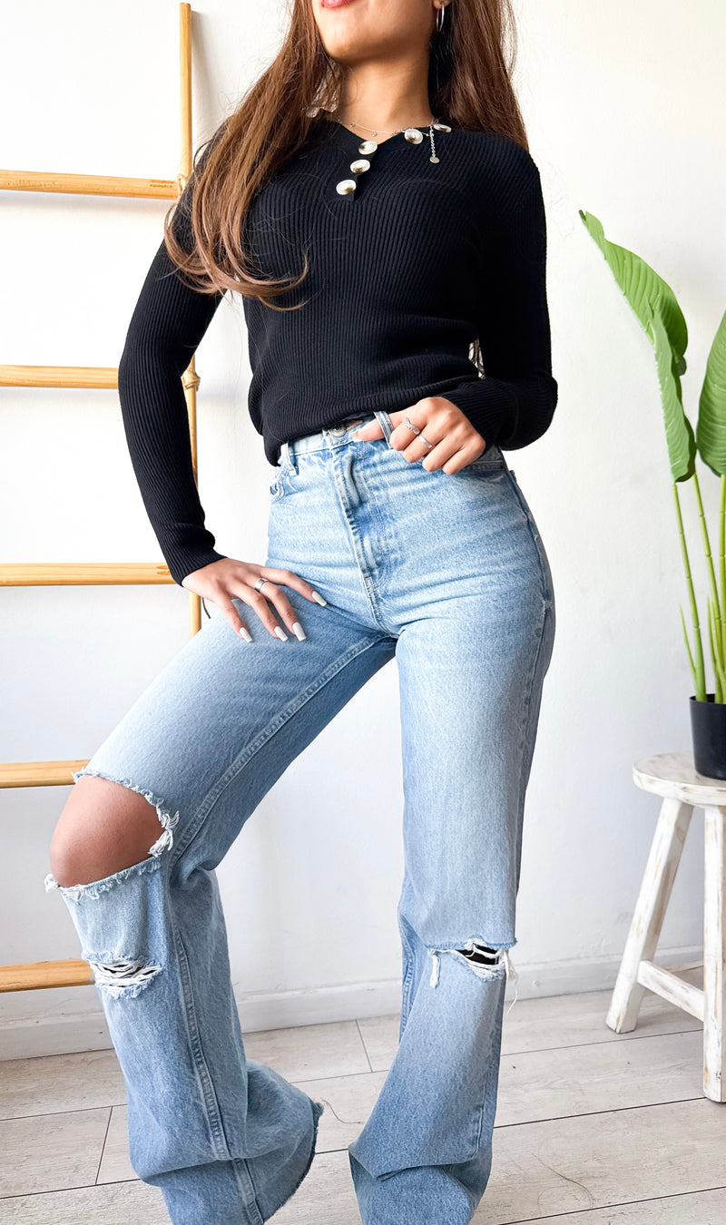 POLERA BASIC BOTONES LISTADA