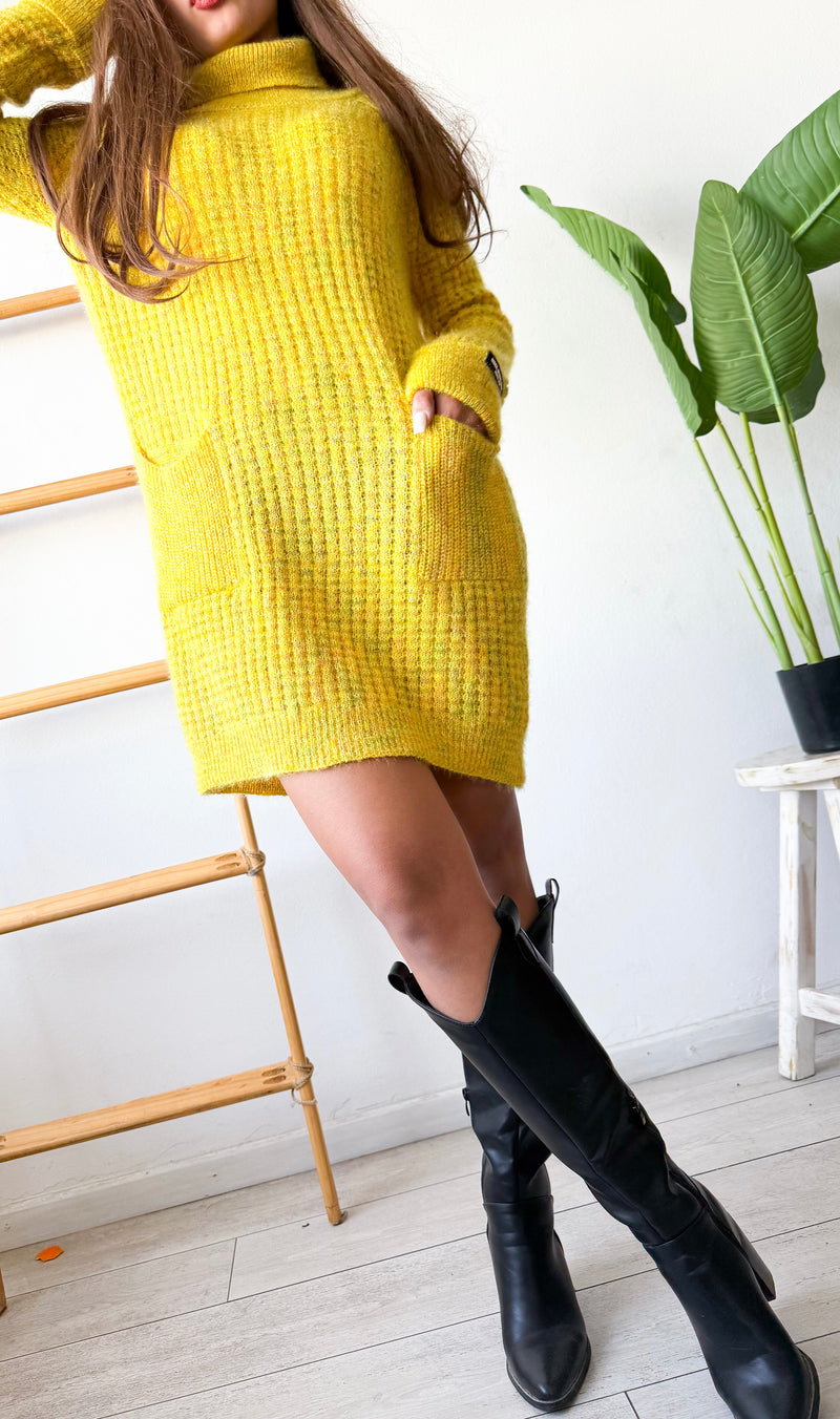 VESTIDO / MAXI SWEATER JASPEADO BOLSILLOS FRONTALES