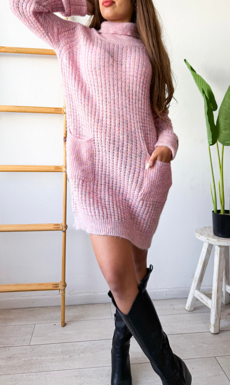 VESTIDO / MAXI SWEATER JASPEADO BOLSILLOS FRONTALES