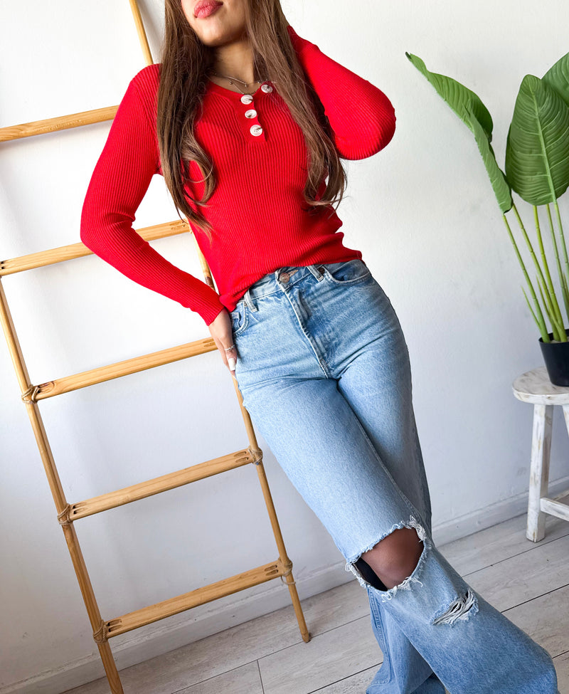 POLERA BASIC BOTONES LISTADA