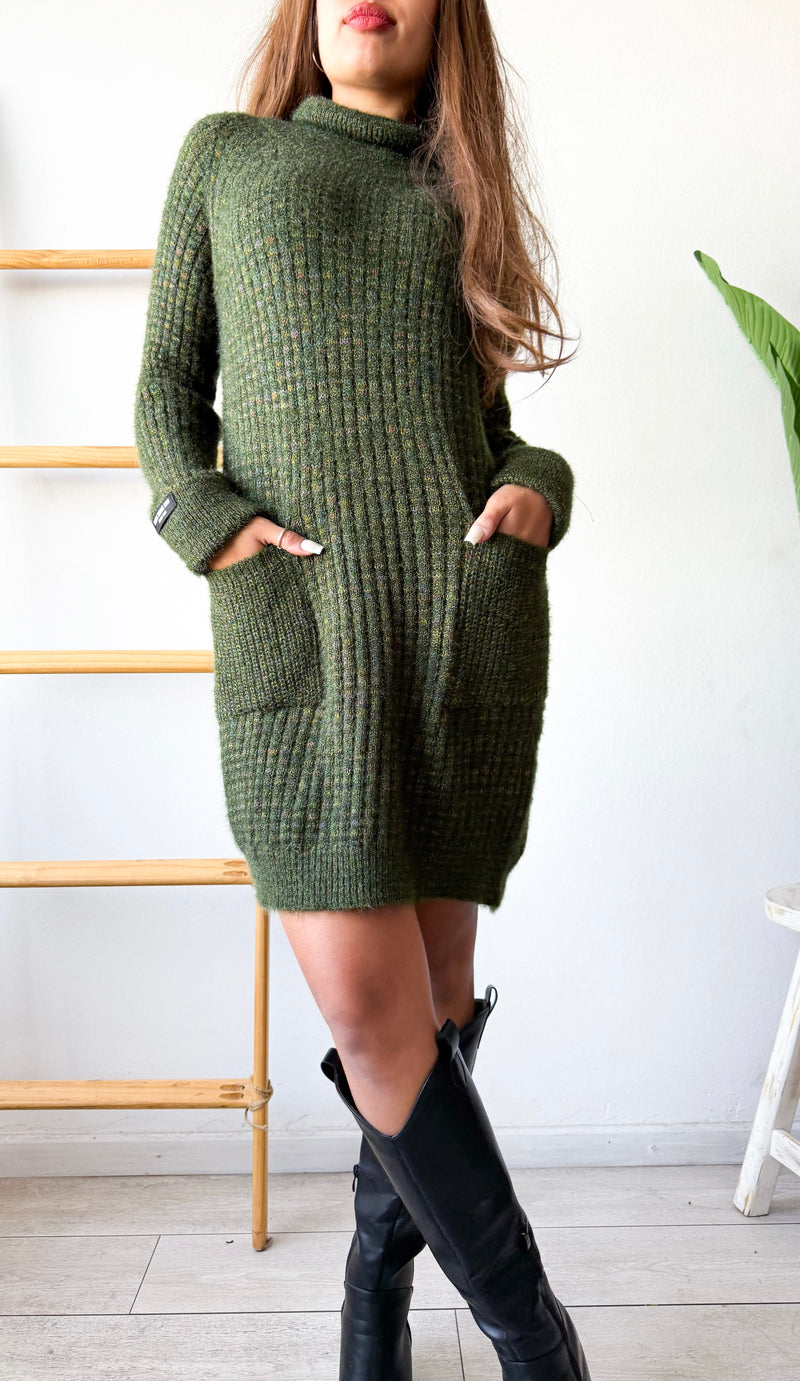 VESTIDO / MAXI SWEATER JASPEADO BOLSILLOS FRONTALES