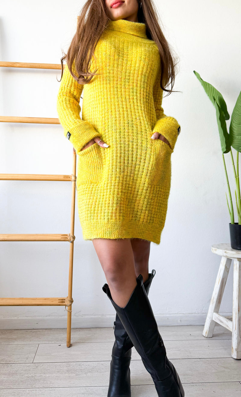 VESTIDO / MAXI SWEATER JASPEADO BOLSILLOS FRONTALES