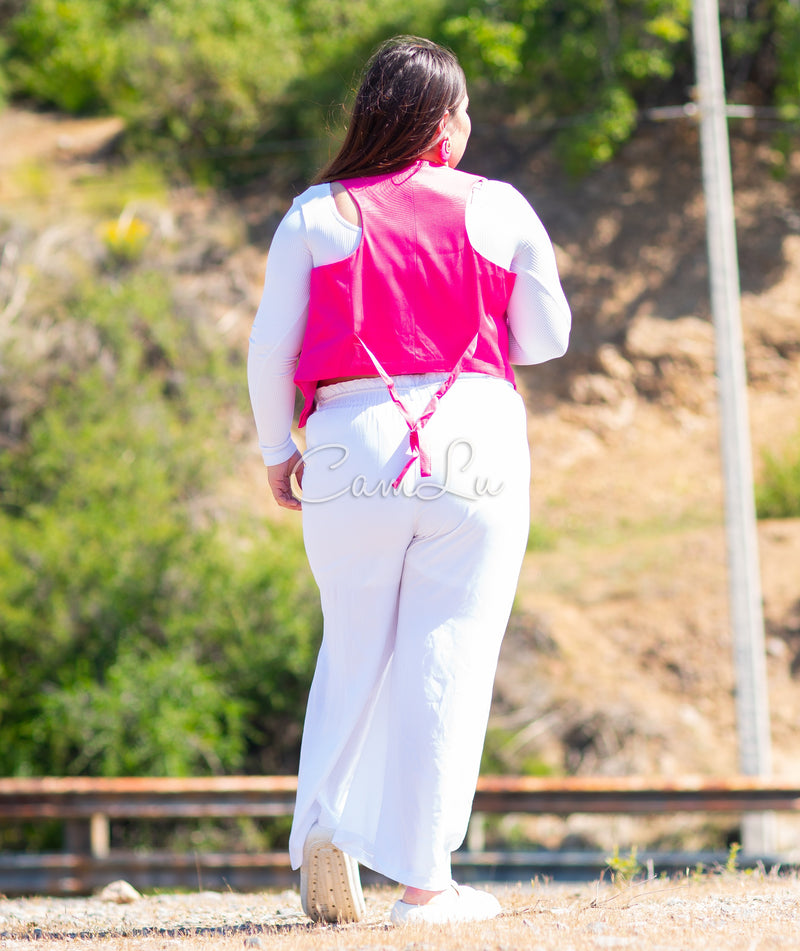 PANTALON UNICOLOR CON LAZO WHITE INCLUIDO