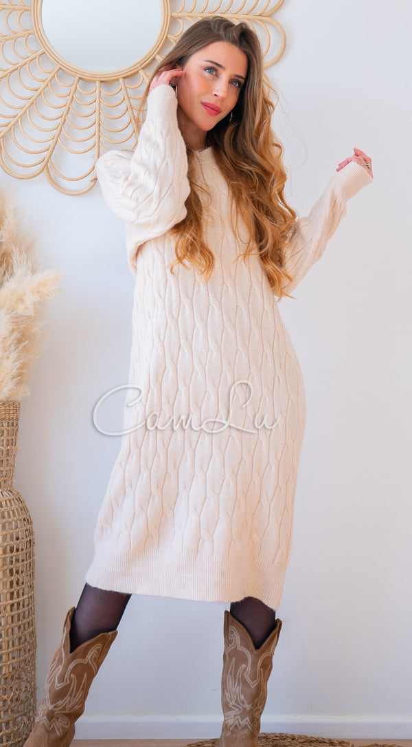 MAXI SWEATER/VESTIDO TEJIDO HOLGADO TRENZADO CONNA