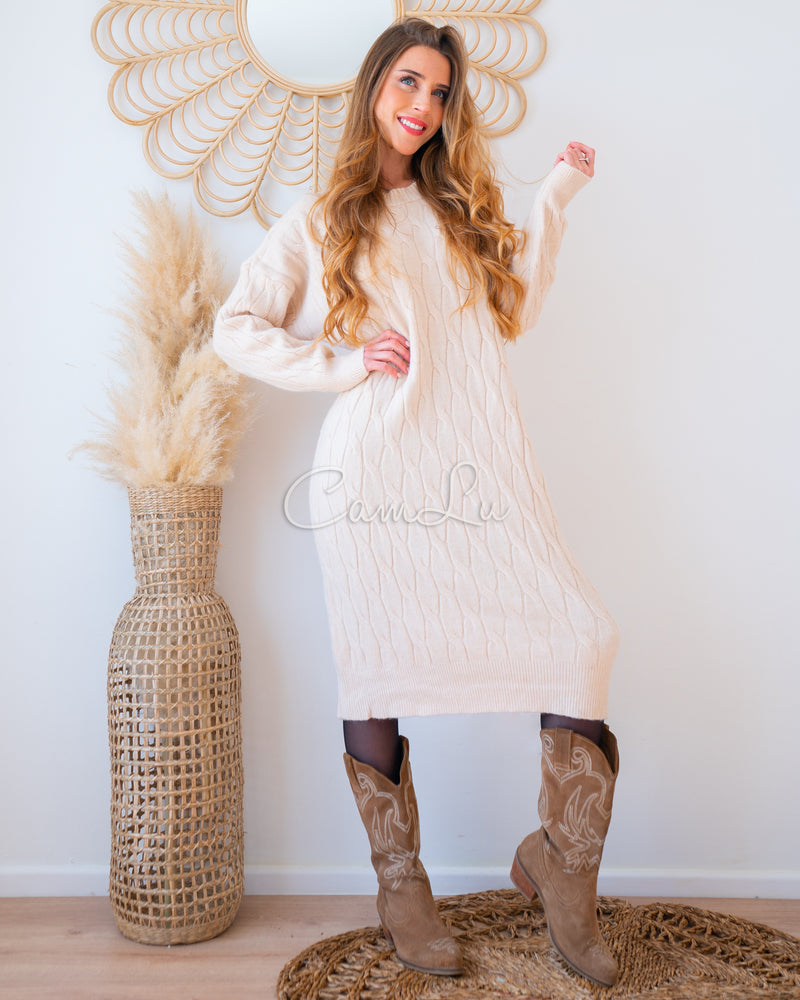 MAXI SWEATER/VESTIDO TEJIDO HOLGADO TRENZADO CONNA