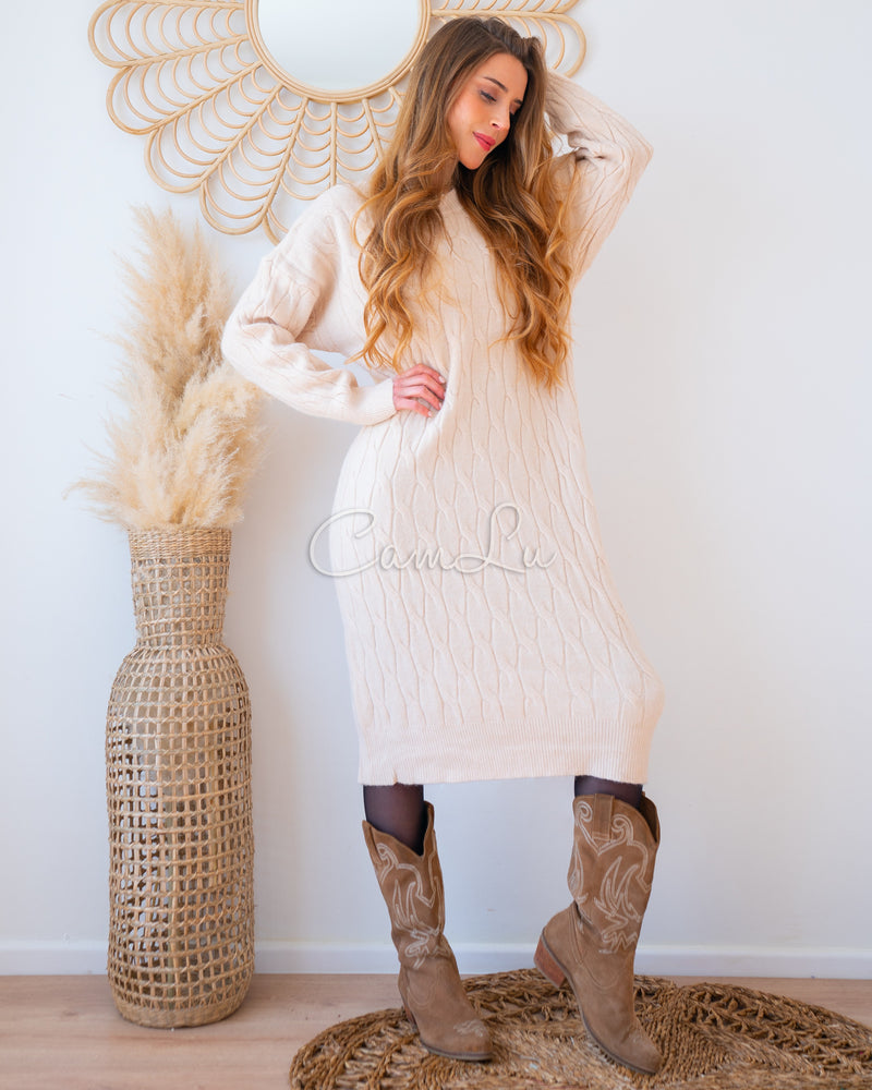 MAXI SWEATER/VESTIDO TEJIDO HOLGADO TRENZADO CONNA