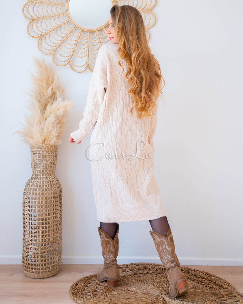MAXI SWEATER/VESTIDO TEJIDO HOLGADO TRENZADO CONNA