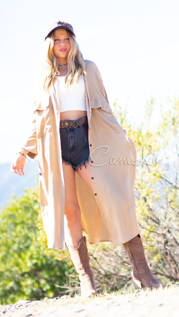 MAXI BLUSON DE LINO BEIGE