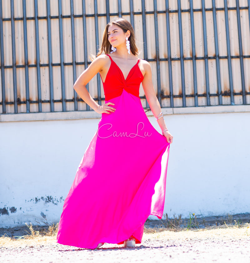 VESTIDO BICOLOR NUDO MARBELLA EXCLUSIVO BY CAMLU CONFECCION NACIONAL