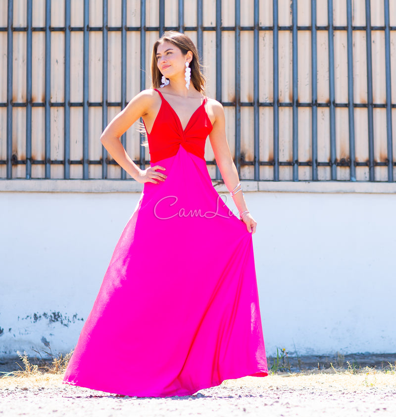 VESTIDO BICOLOR NUDO MARBELLA EXCLUSIVO BY CAMLU CONFECCION NACIONAL