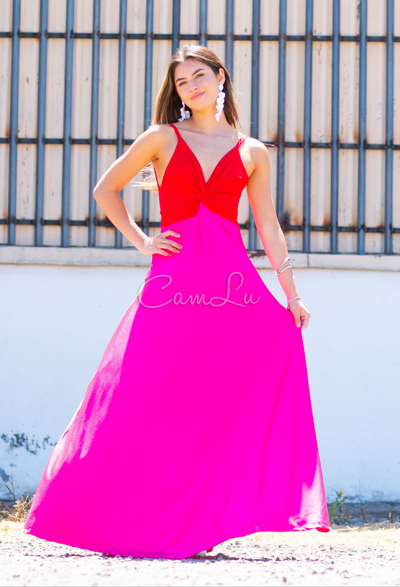 VESTIDO BICOLOR NUDO MARBELLA EXCLUSIVO BY CAMLU CONFECCION NACIONAL