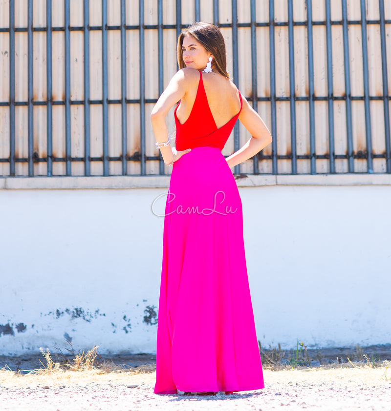 VESTIDO BICOLOR NUDO MARBELLA EXCLUSIVO BY CAMLU CONFECCION NACIONAL