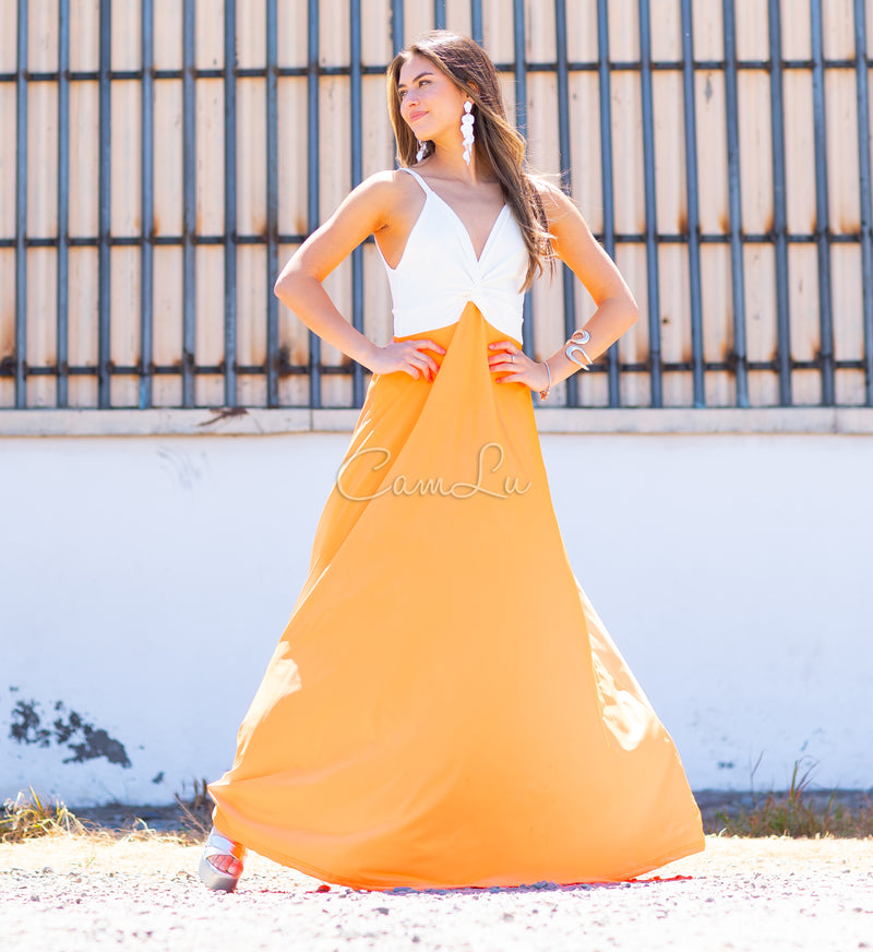 VESTIDO BICOLOR NUDO MARBELLA EXCLUSIVO BY CAMLU CONFECCION NACIONAL
