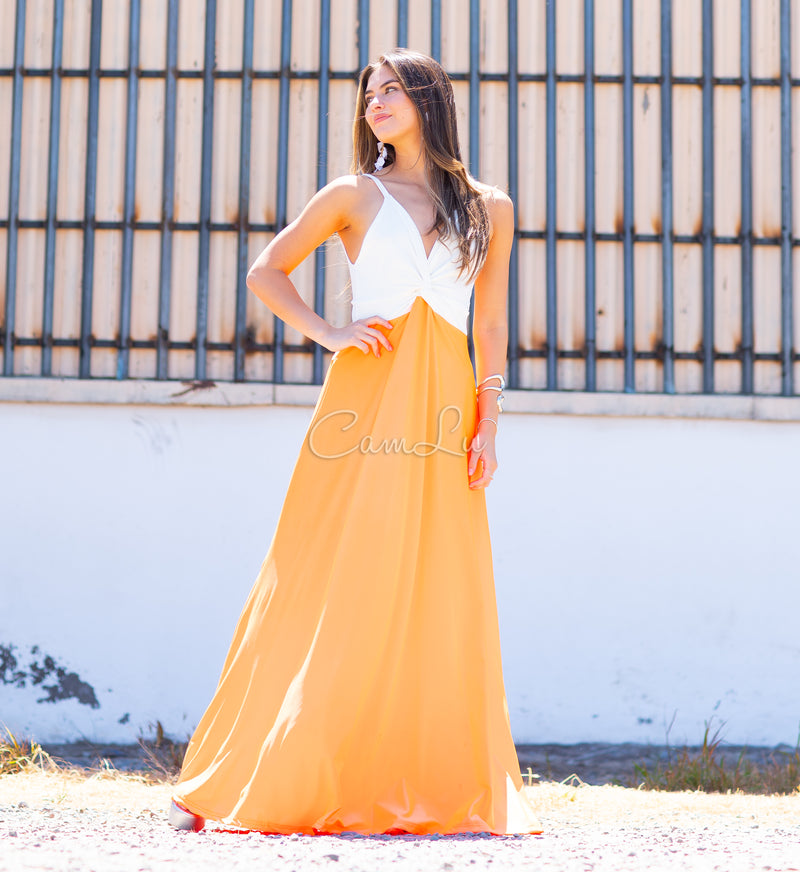 VESTIDO BICOLOR NUDO MARBELLA EXCLUSIVO BY CAMLU CONFECCION NACIONAL