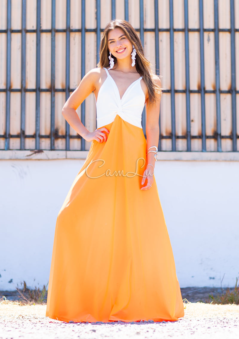 VESTIDO BICOLOR NUDO MARBELLA EXCLUSIVO BY CAMLU CONFECCION NACIONAL