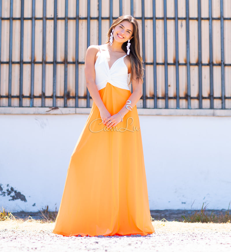 VESTIDO BICOLOR NUDO MARBELLA EXCLUSIVO BY CAMLU CONFECCION NACIONAL