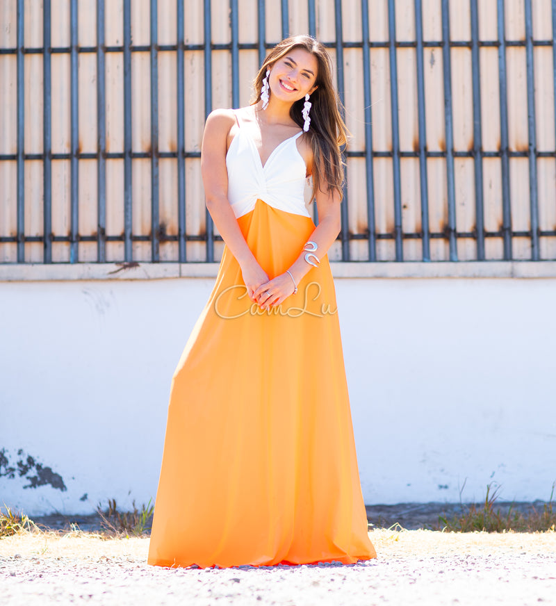 VESTIDO BICOLOR NUDO MARBELLA EXCLUSIVO BY CAMLU CONFECCION NACIONAL