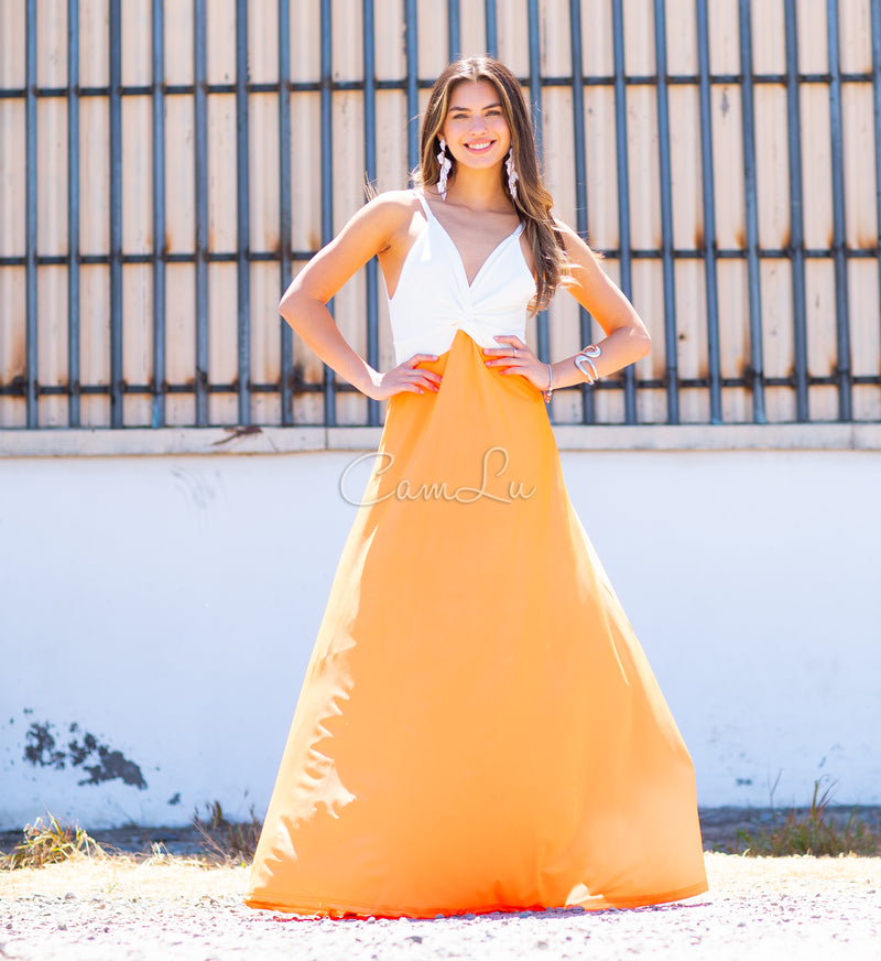 VESTIDO BICOLOR NUDO MARBELLA EXCLUSIVO BY CAMLU CONFECCION NACIONAL