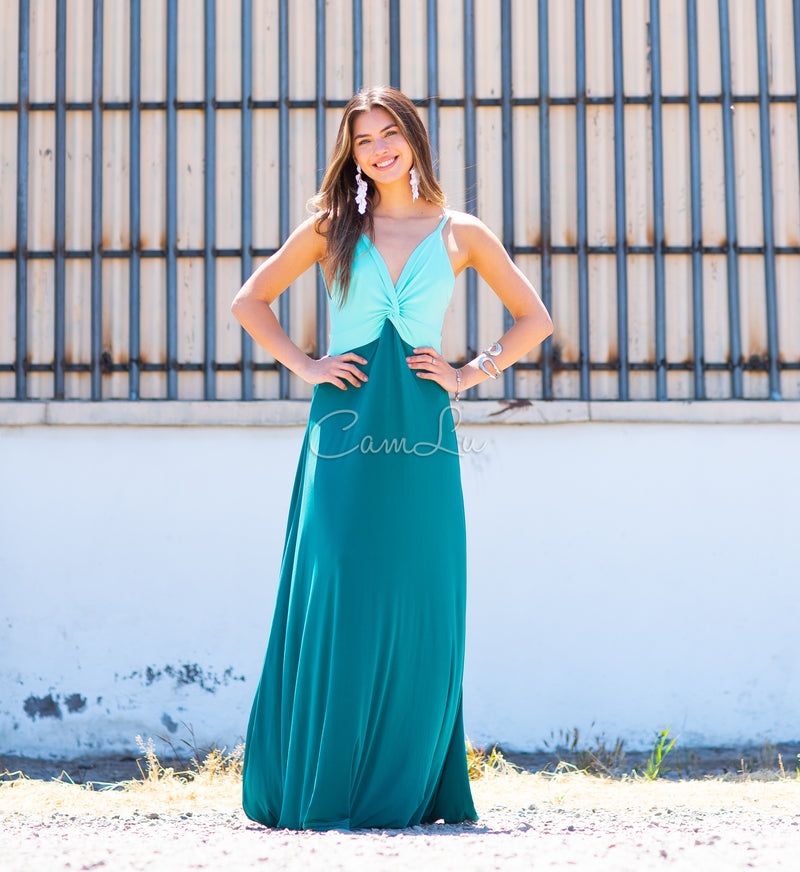 VESTIDO BICOLOR NUDO MARBELLA EXCLUSIVO BY CAMLU CONFECCION NACIONAL