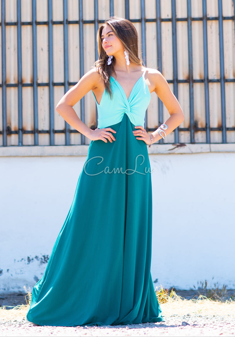 VESTIDO BICOLOR NUDO MARBELLA EXCLUSIVO BY CAMLU CONFECCION NACIONAL