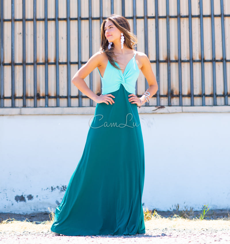 VESTIDO BICOLOR NUDO MARBELLA EXCLUSIVO BY CAMLU CONFECCION NACIONAL
