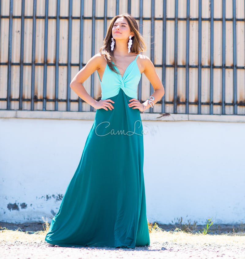 VESTIDO BICOLOR NUDO MARBELLA EXCLUSIVO BY CAMLU CONFECCION NACIONAL