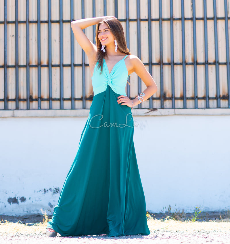 VESTIDO BICOLOR NUDO MARBELLA EXCLUSIVO BY CAMLU CONFECCION NACIONAL