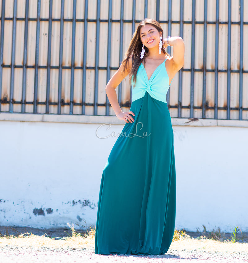 VESTIDO BICOLOR NUDO MARBELLA EXCLUSIVO BY CAMLU CONFECCION NACIONAL