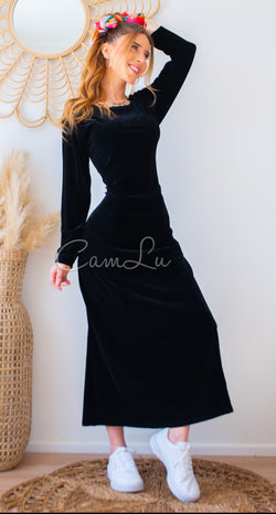 MAXI VESTIDO SIMIL TERCIOPELO BLACK