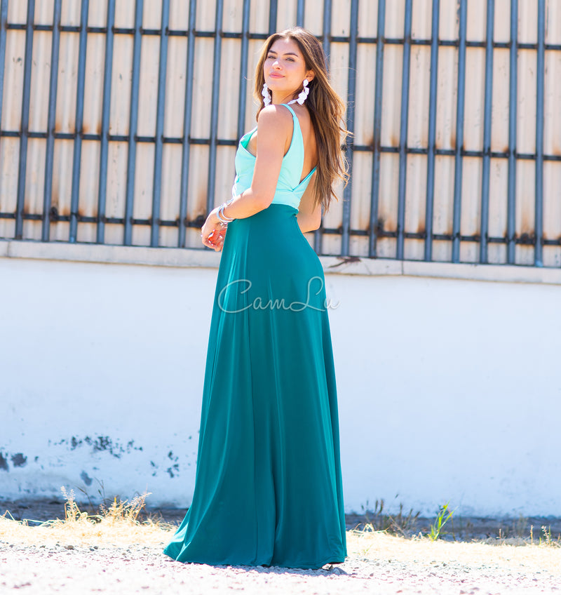 VESTIDO BICOLOR NUDO MARBELLA EXCLUSIVO BY CAMLU CONFECCION NACIONAL