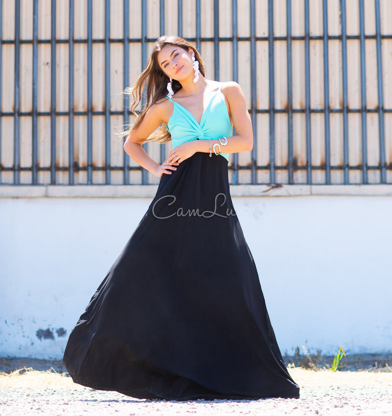 VESTIDO BICOLOR NUDO MARBELLA EXCLUSIVO BY CAMLU CONFECCION NACIONAL