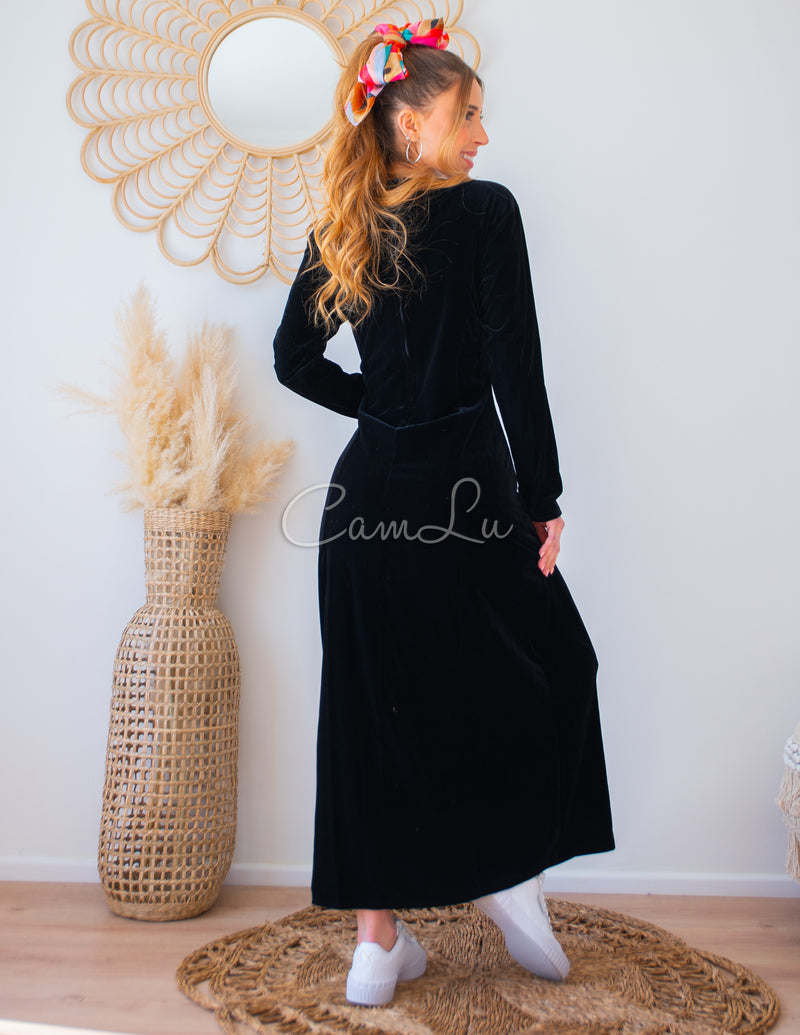 MAXI VESTIDO SIMIL TERCIOPELO BLACK