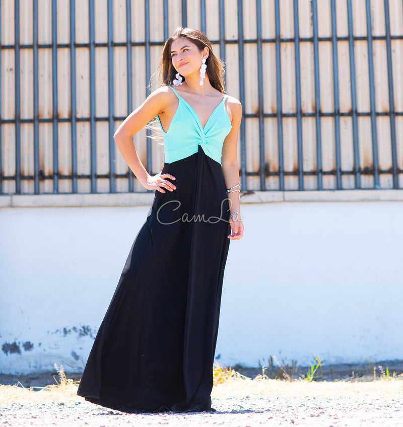 VESTIDO BICOLOR NUDO MARBELLA EXCLUSIVO BY CAMLU CONFECCION NACIONAL