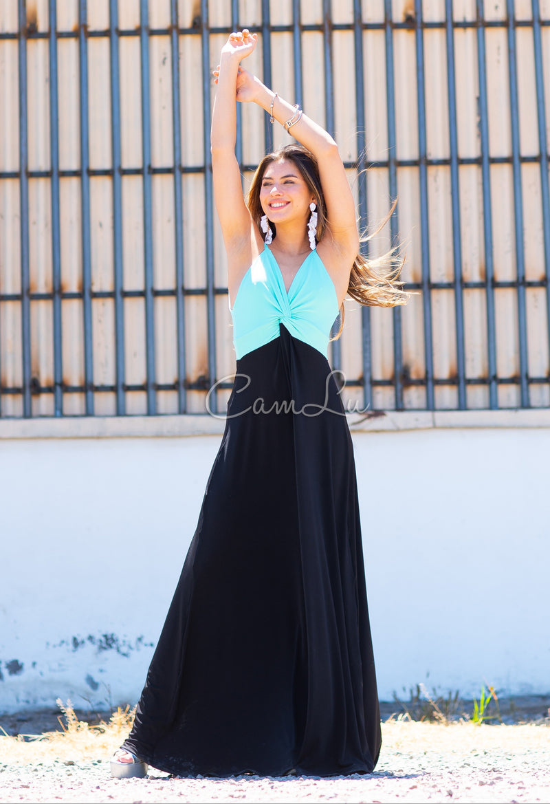 VESTIDO BICOLOR NUDO MARBELLA EXCLUSIVO BY CAMLU CONFECCION NACIONAL