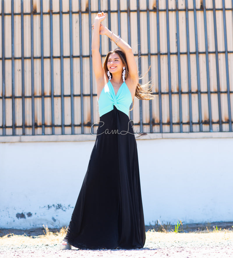 VESTIDO BICOLOR NUDO MARBELLA EXCLUSIVO BY CAMLU CONFECCION NACIONAL