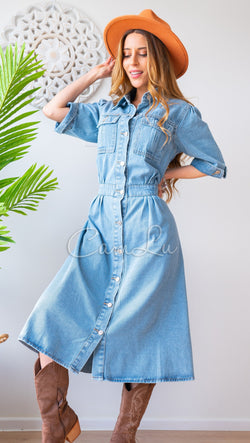 MAXI VESTIDO  MEZCLILLA SOLE (CON BROCHES)