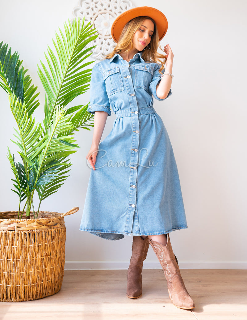 MAXI VESTIDO  MEZCLILLA SOLE (CON BROCHES)
