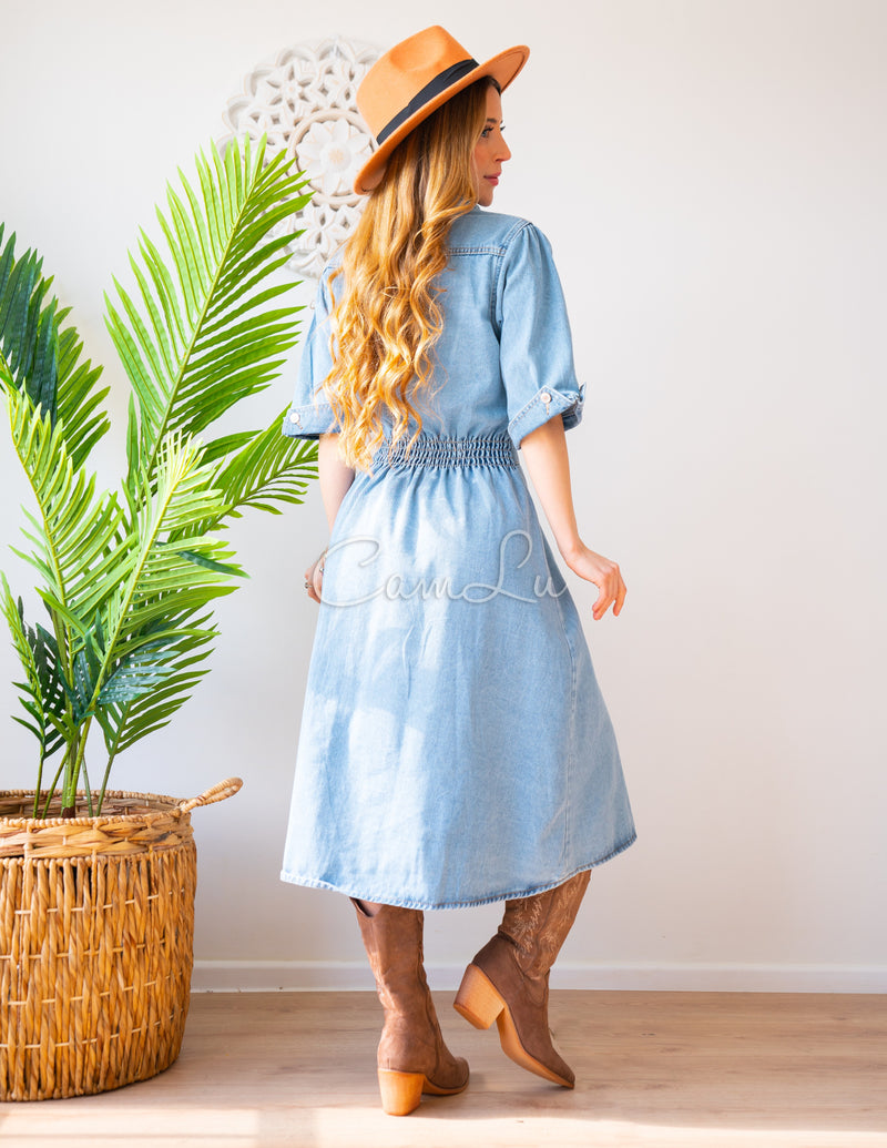 MAXI VESTIDO  MEZCLILLA SOLE (CON BROCHES)