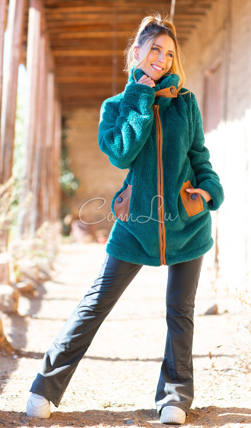 POLERON CAMLU APLIQUE SUEDE VERDE