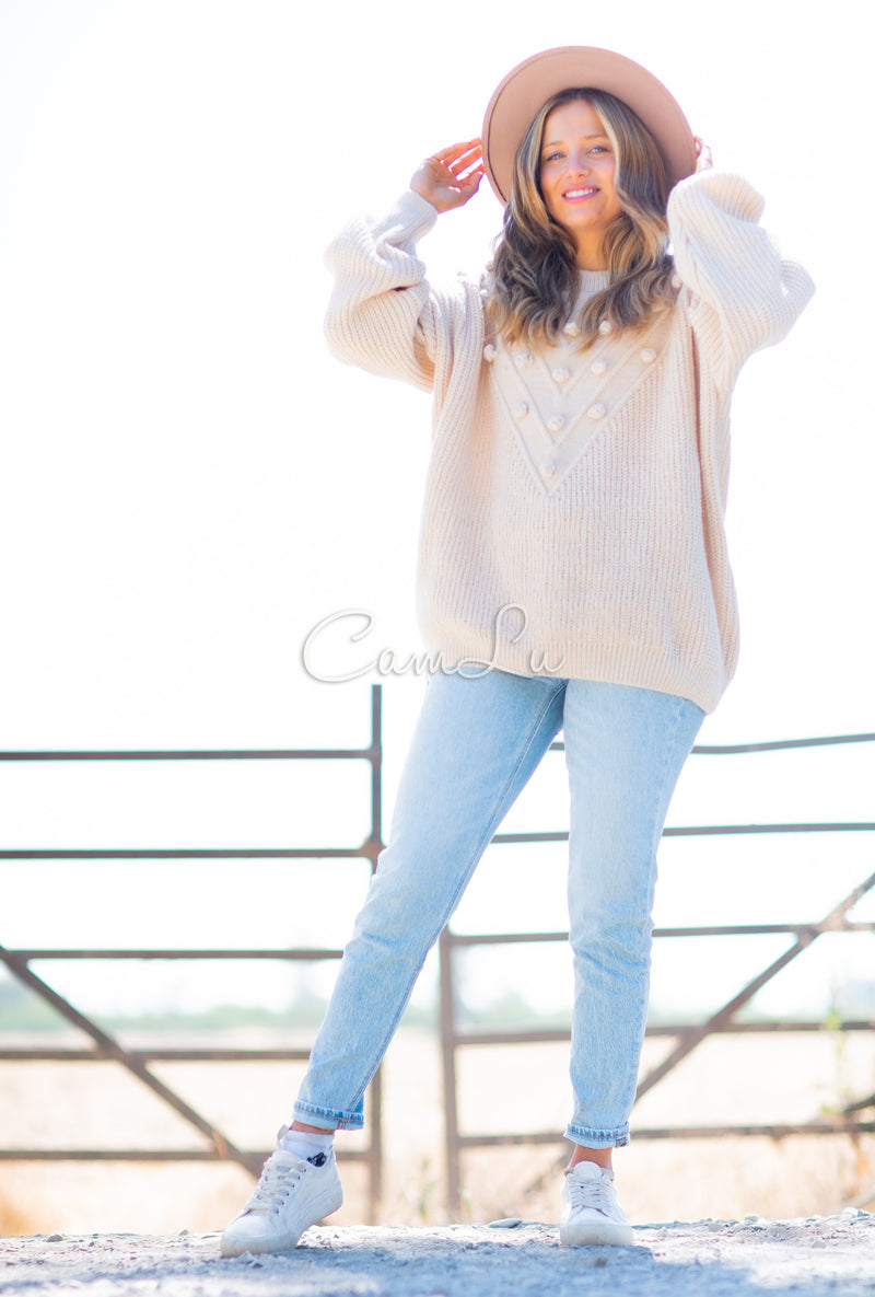 TEJIDO POMPONES FRONTALES (Beige)